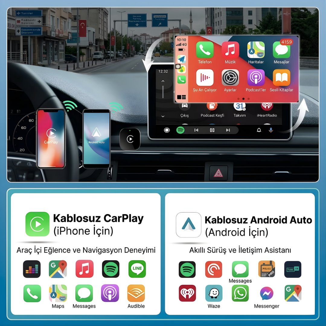 CarTechX™ Kablosuz CarPlay&Android Auto Adaptörü