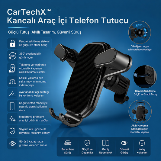 CarTechX™ Kancalı Araç İçi Telefon Tutucu