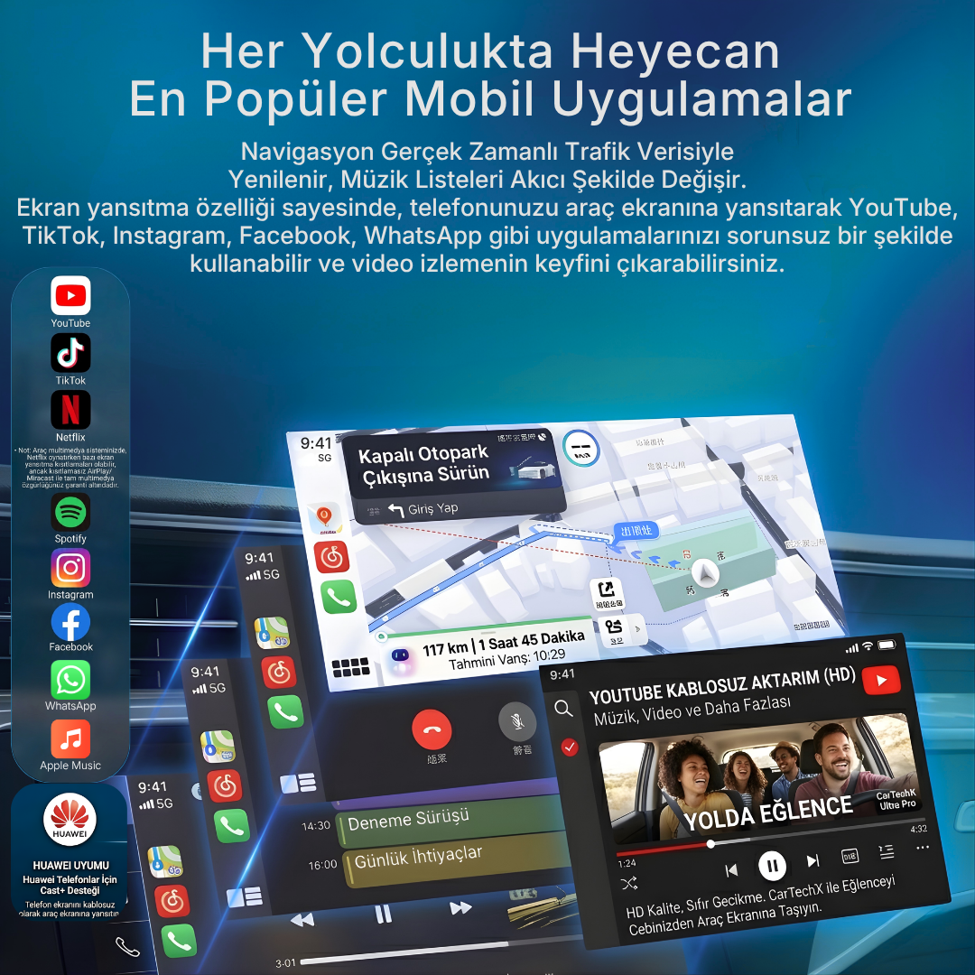 CarTechX™ 4’ü 1 Arada Ekran Yansıtmalı Kablosuz CarPlay&Android Auto Adaptörü