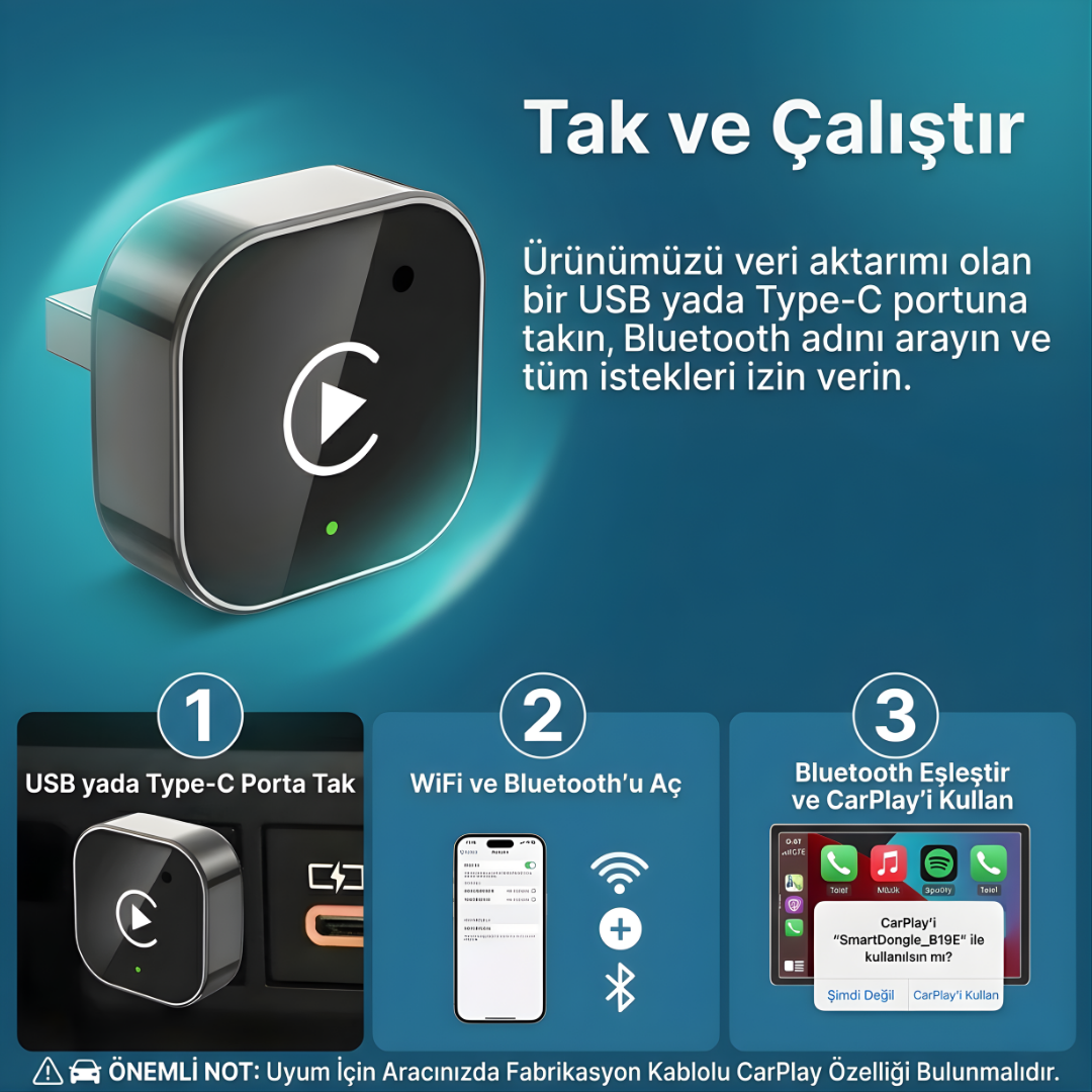 CarTechX™ Kablosuz CarPlay&Android Auto Adaptörü