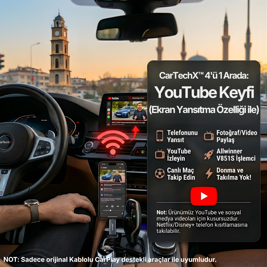 CarTechX™ 4’ü 1 Arada Ekran Yansıtmalı Kablosuz CarPlay&Android Auto Adaptörü