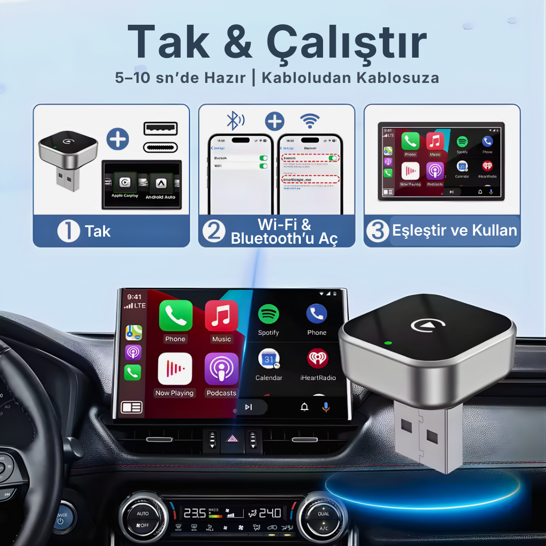 CarTechX™  Kablosuz CarPlay & Android Auto Adaptörü