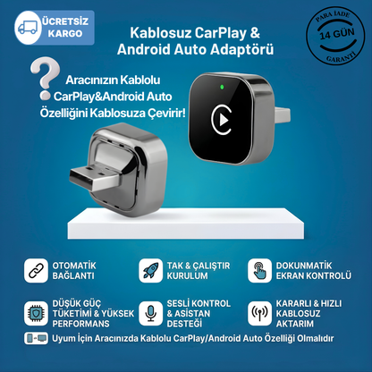 CarTechX™ 2'si 1 Arada Kablosuz CarPlay&Android Auto Adaptörü
