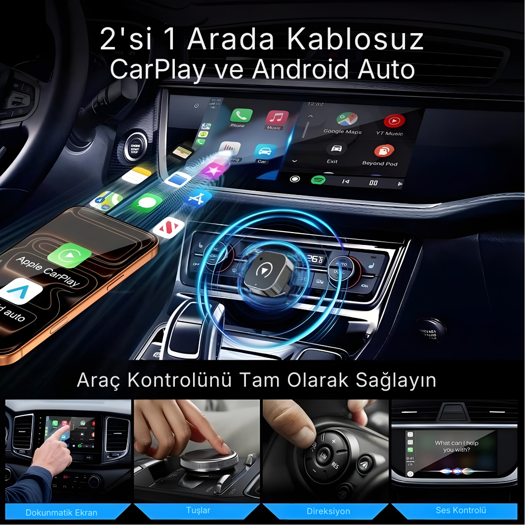 CarTechX iPhone/Android için Kablosuz CarPlay Adaptörü