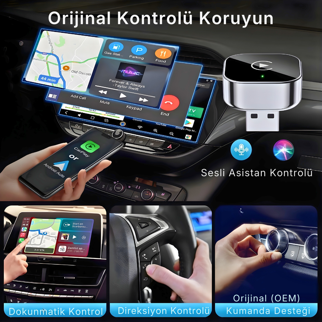 CarTechX™  Kablosuz CarPlay & Android Auto Adaptörü