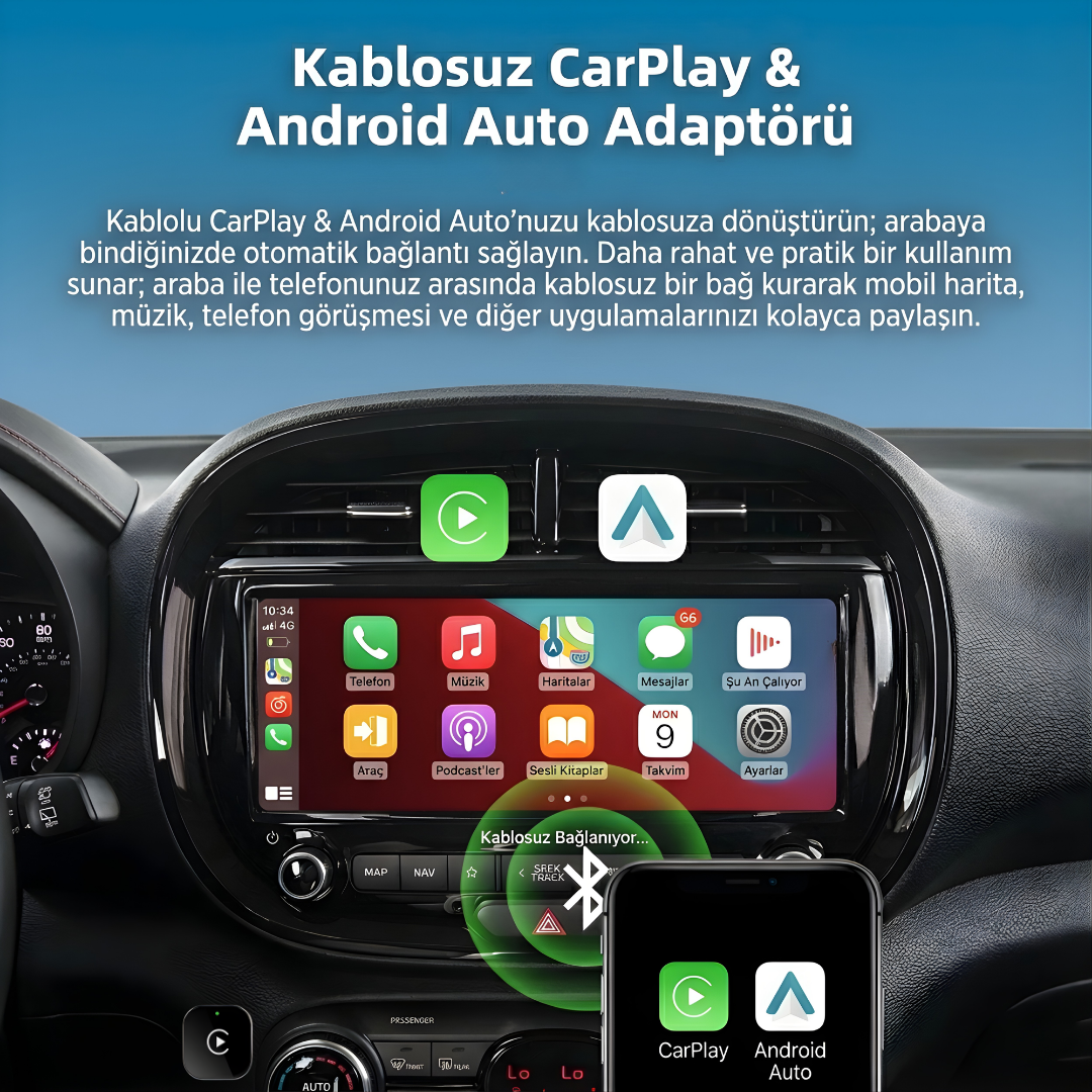 CarTechX™ Kablosuz CarPlay&Android Auto Adaptörü