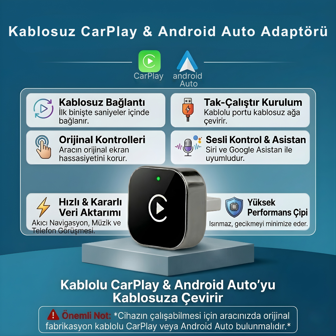 CarTechX™ Kablosuz CarPlay&Android Auto Adaptörü