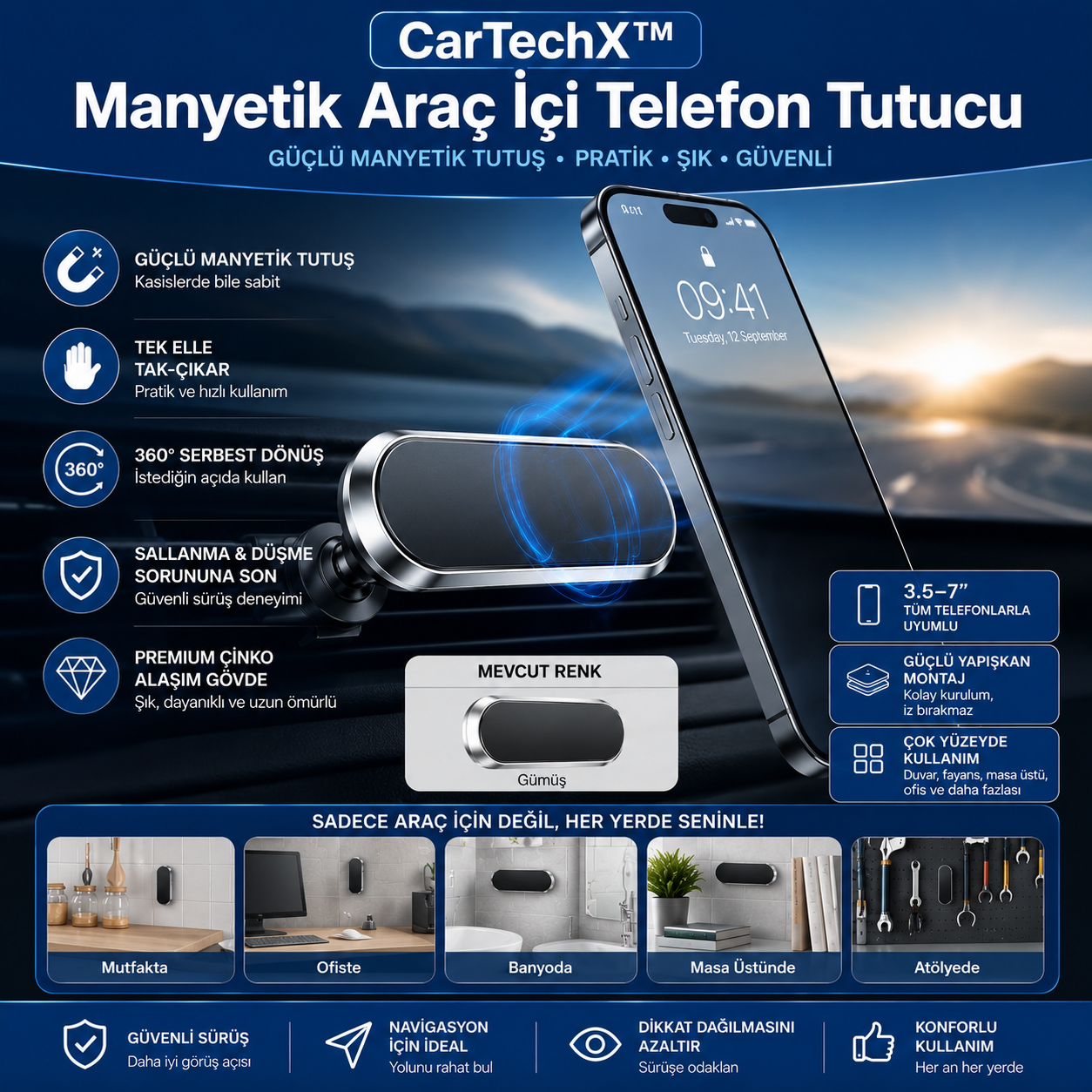 CarTechX™ Manyetik Araç İçi Telefon Tutucu