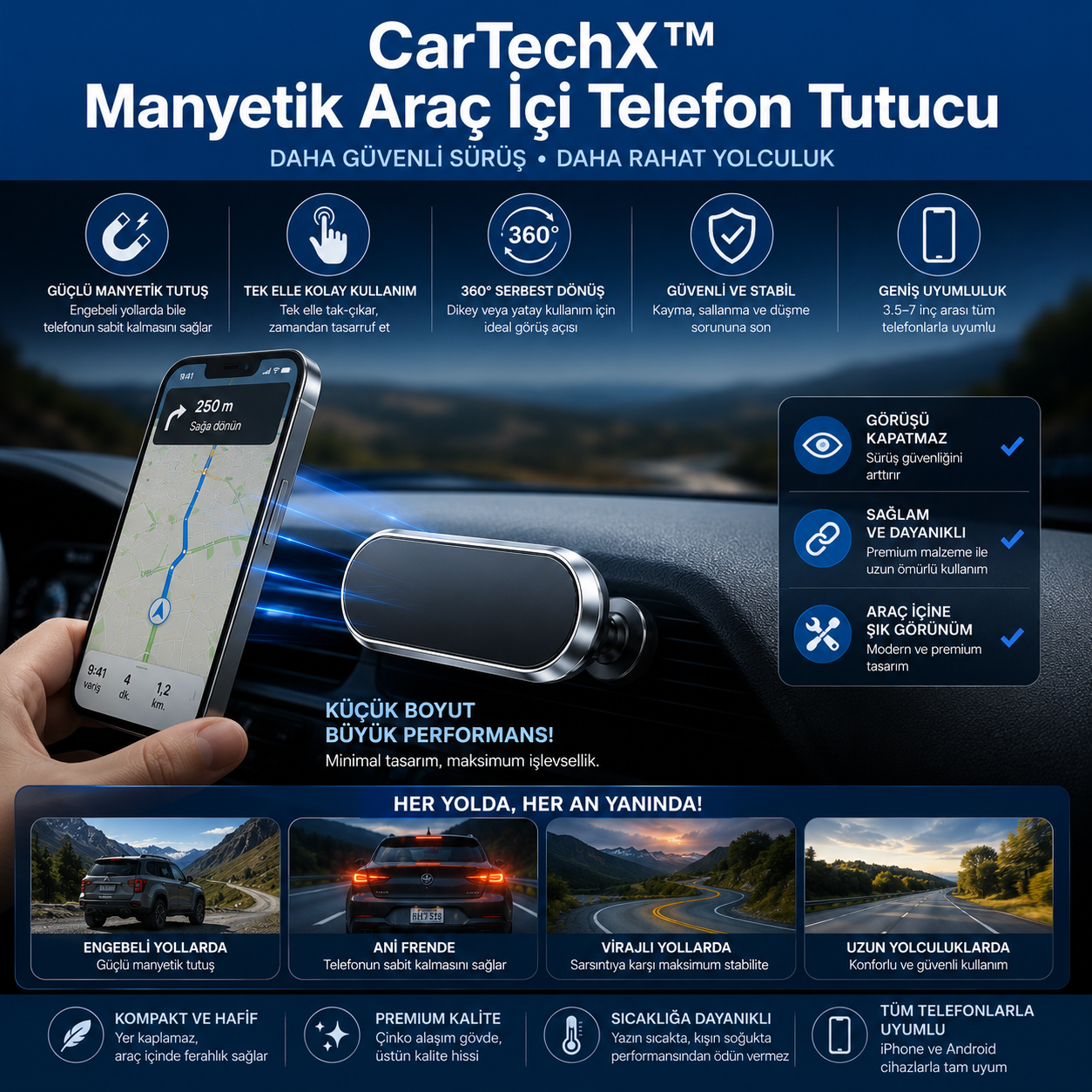 CarTechX™ Manyetik Araç İçi Telefon Tutucu