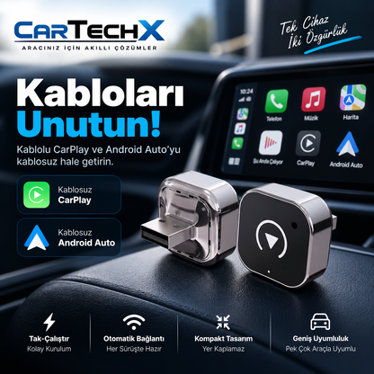 CarTechX™ 2'si 1 Arada Kablosuz CarPlay&Android Auto Adaptörü (Kablolu CarPlay'i Kablosuza Dönüştürür)