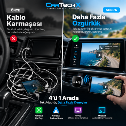 CarTechX™ 4’ü 1 Arada Ekran Yansıtmalı Kablosuz CarPlay&Android Auto Adaptörü