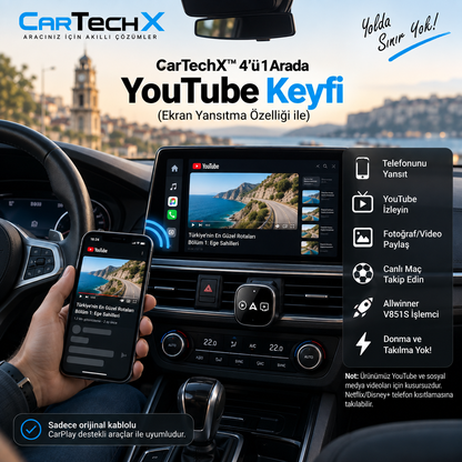 CarTechX™ 4’ü 1 Arada Ekran Yansıtmalı Kablosuz CarPlay&Android Auto Adaptörü