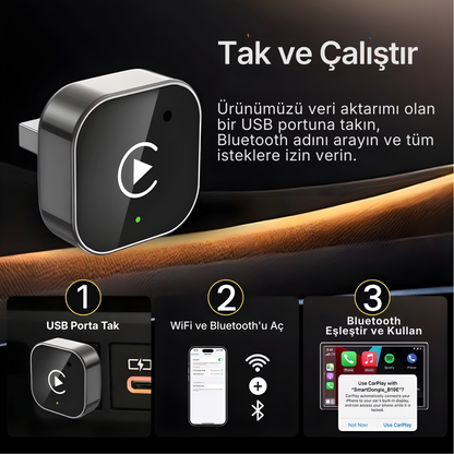 CarTechX iPhone/Android için Kablosuz CarPlay Adaptörü