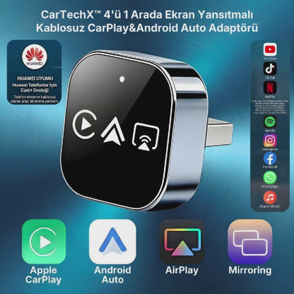 CarTechX™ 4’ü 1 Arada Ekran Yansıtmalı Kablosuz CarPlay&Android Auto Adaptörü