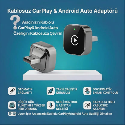 CarTechX™ 2'si 1 Arada Kablosuz CarPlay&Android Auto Adaptörü (Kablolu CarPlay'i Kablosuza Dönüştürür)